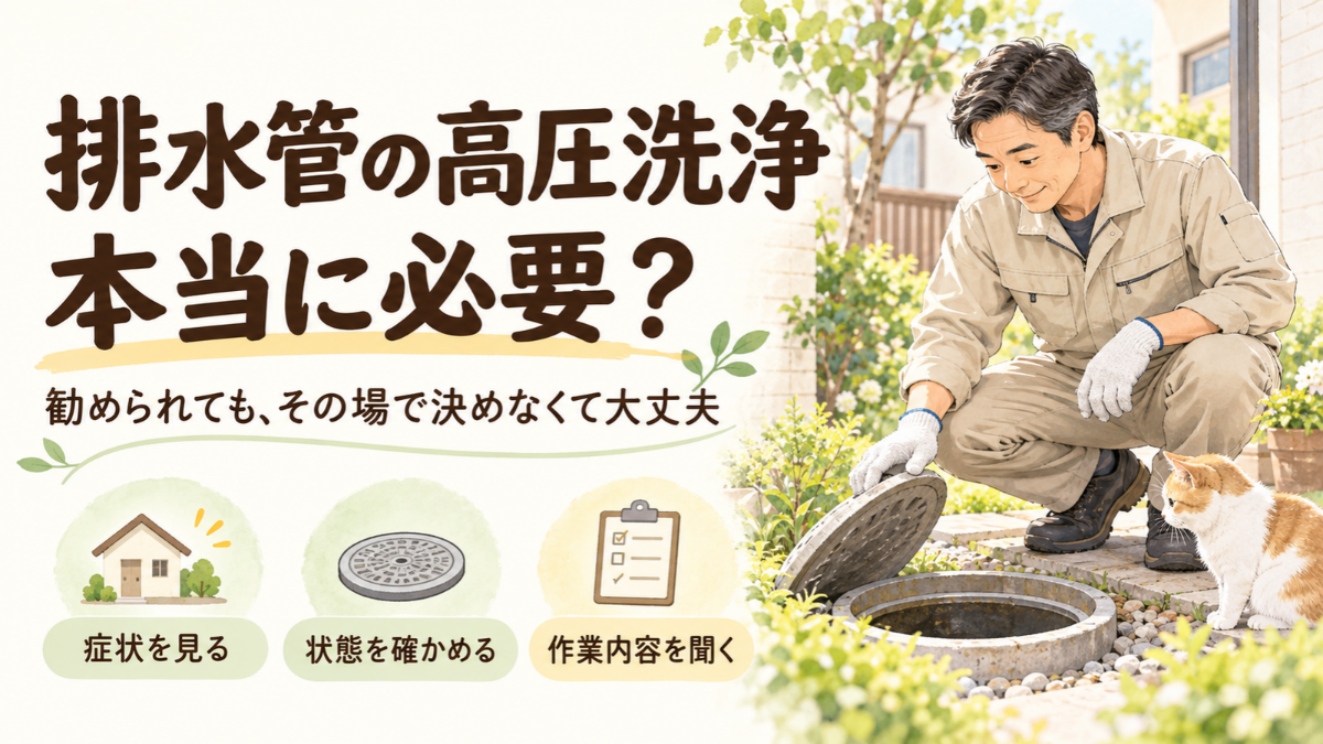 排水管の高圧洗浄を勧められたときに、症状・状態・作業内容を確認して判断するポイント